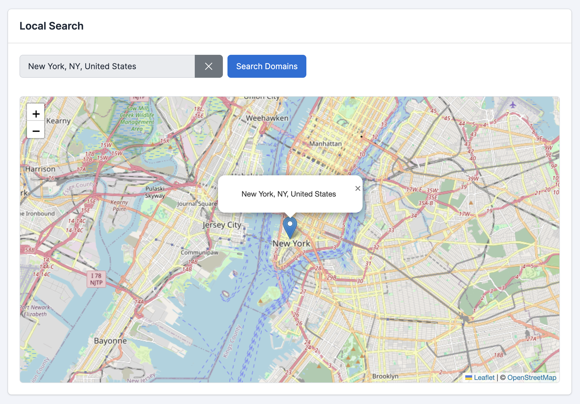 UpSnatch Local Search: choose a location and click Search Domains